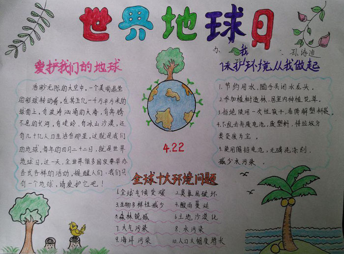 2020年世界地球日手抄報(bào)，保護(hù)環(huán)境從我做起