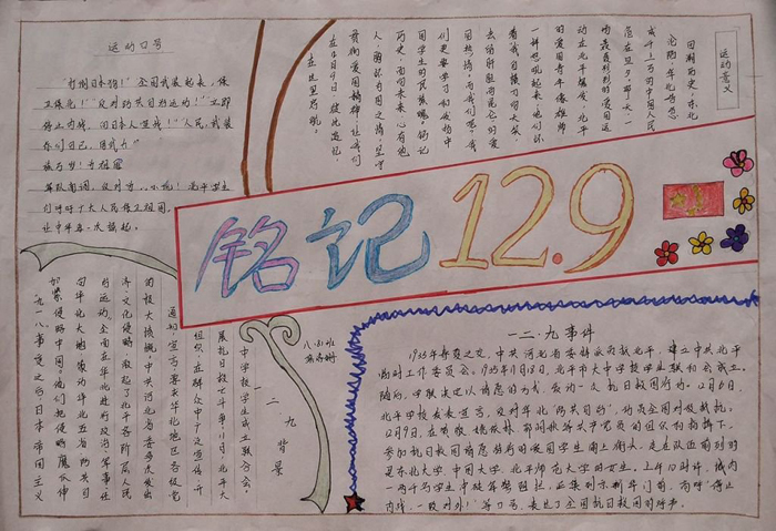簡單的129運動手抄報圖片，銘記129