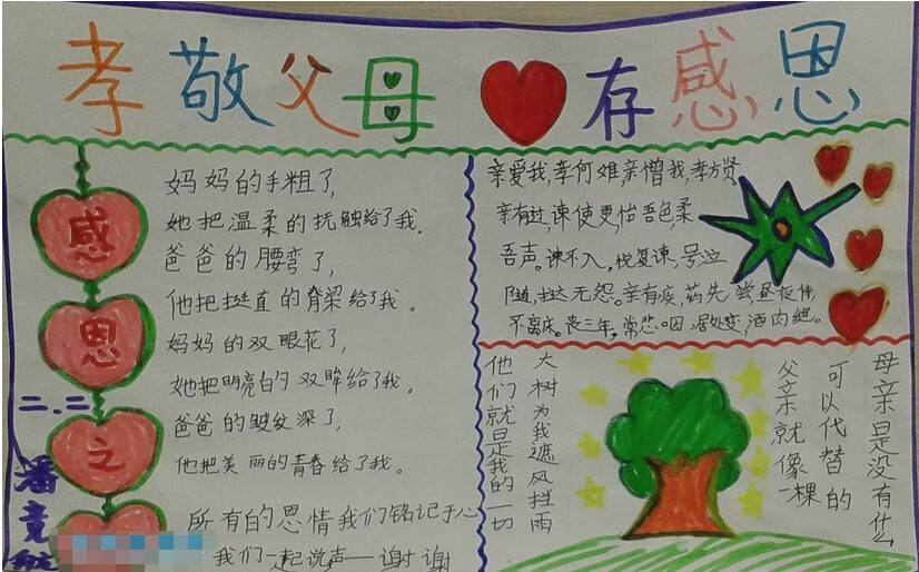孝敬父母心存感恩，感恩節(jié)手抄報(bào)