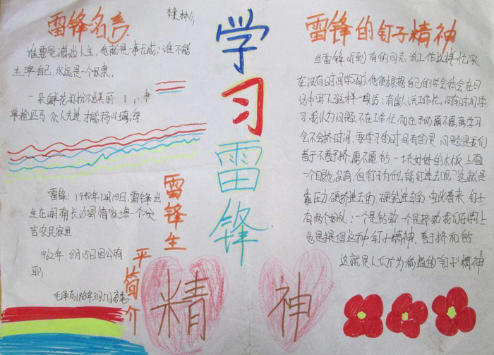 小學生學雷鋒手抄報，雷鋒的釘子精神