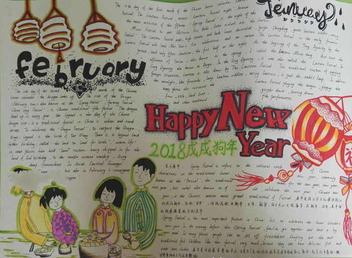 春節(jié)英語手抄報圖片，新年快樂