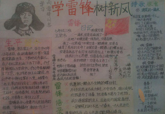 小學生學雷鋒手抄報圖片，雷鋒日記