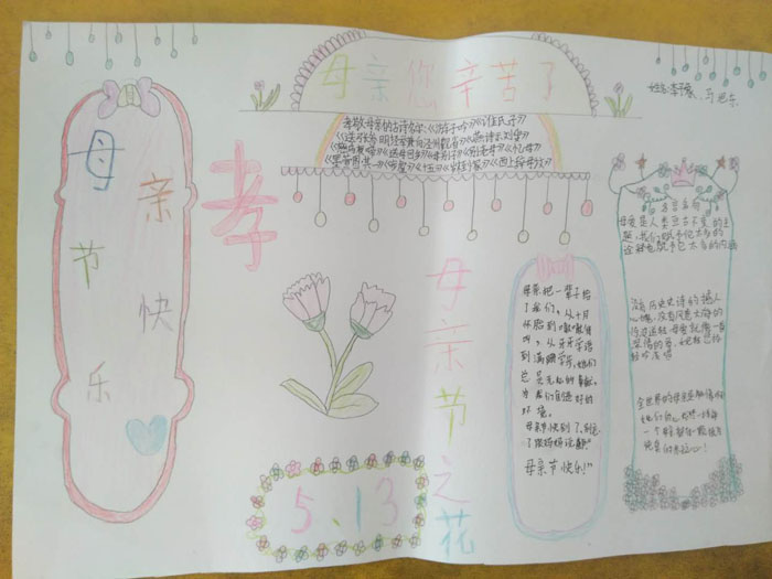 簡單的小學(xué)生母親節(jié)手抄報(bào)，媽媽您辛苦了