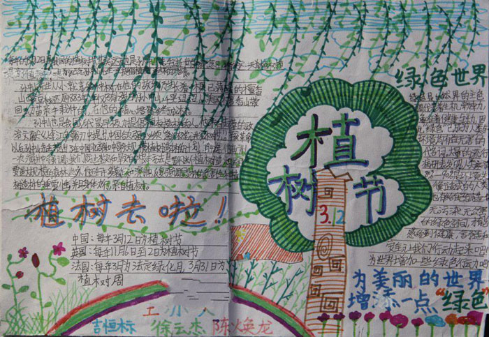 小學(xué)生植樹節(jié)手抄報圖片，植樹去啦
