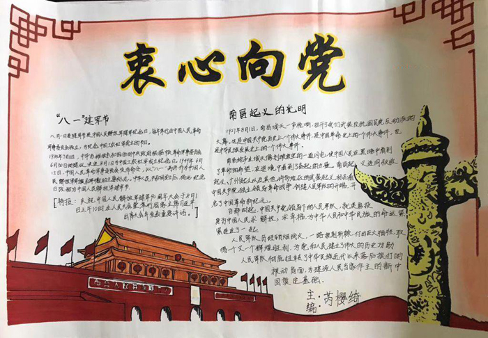 2020年建軍節(jié)手抄報圖片，衷心向黨