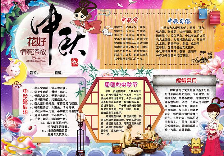 關(guān)于中秋節(jié)的手抄報，花好月圓中秋