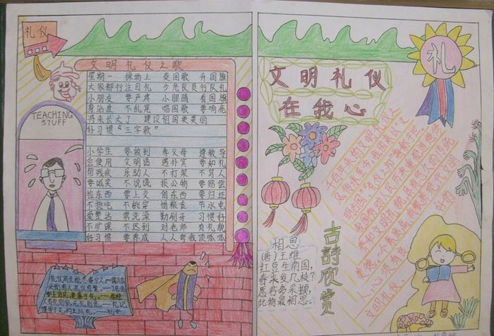 關(guān)于文明禮儀的手抄報(bào)內(nèi)容，文明禮儀在我心