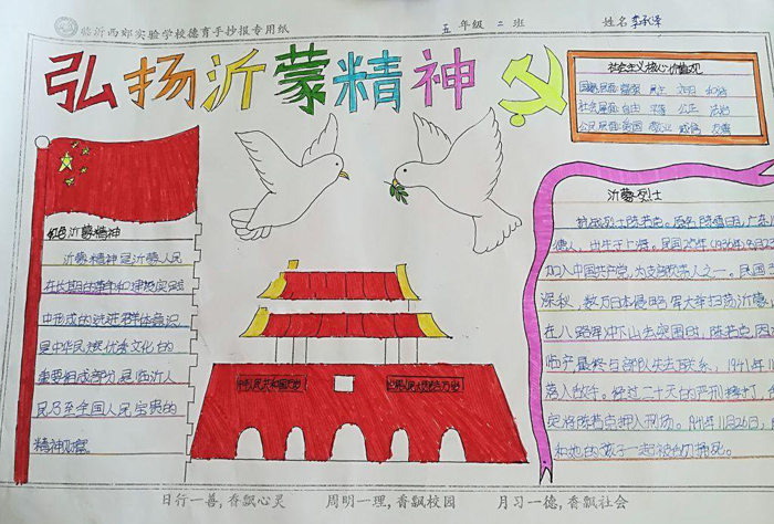 小學(xué)生紅色教育手抄報(bào)，弘揚(yáng)沂蒙精神