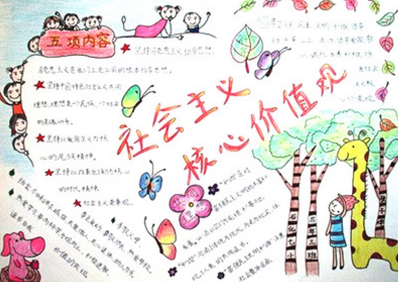 核心價值觀手抄報，與美德同行