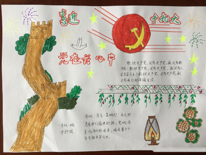 喜迎十九大手抄報圖片，黨在我心中