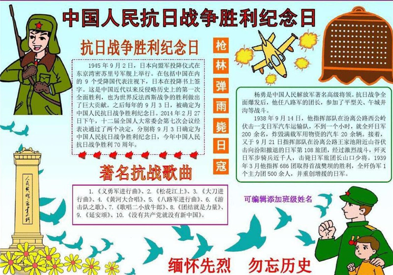 抗戰(zhàn)勝利手抄報(bào)內(nèi)容大全，緬懷先烈勿忘歷史