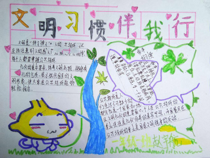 文明禮儀手抄報(bào)圖片，文明習(xí)慣伴我行