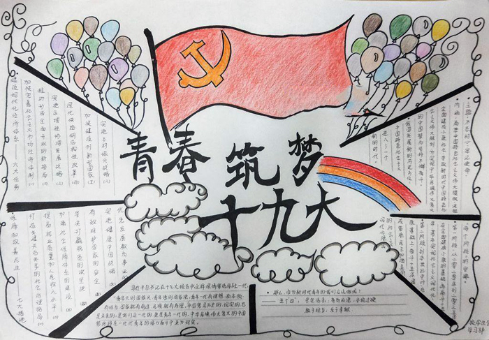 喜迎十九手抄報(bào)圖片，青春筑夢十九大