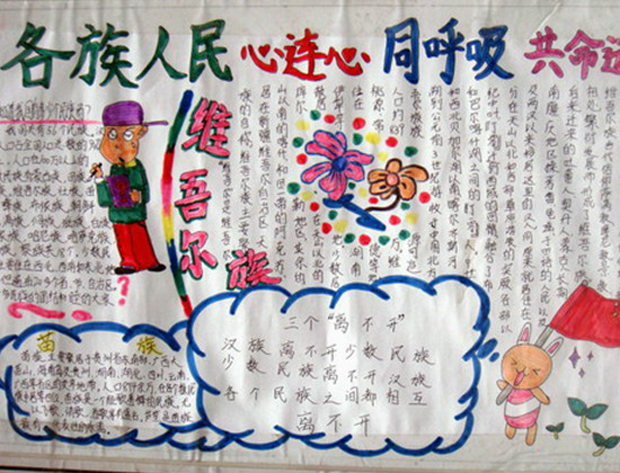 民族團結手抄報，心連心同呼吸共命運