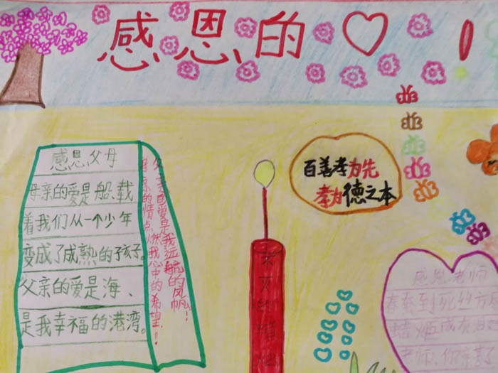 小學(xué)生感恩父母手抄報，感恩的心