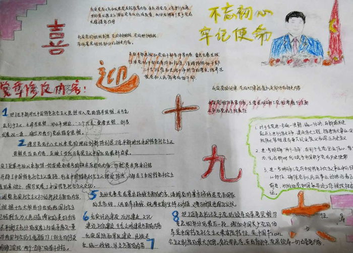 喜迎十九手抄報(bào)圖片，不忘初心牢記使命