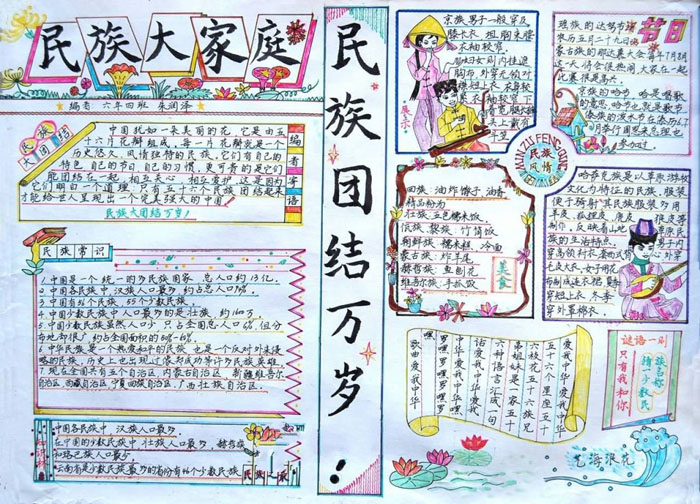 漂亮的民族團結手抄報圖片，民族大家庭