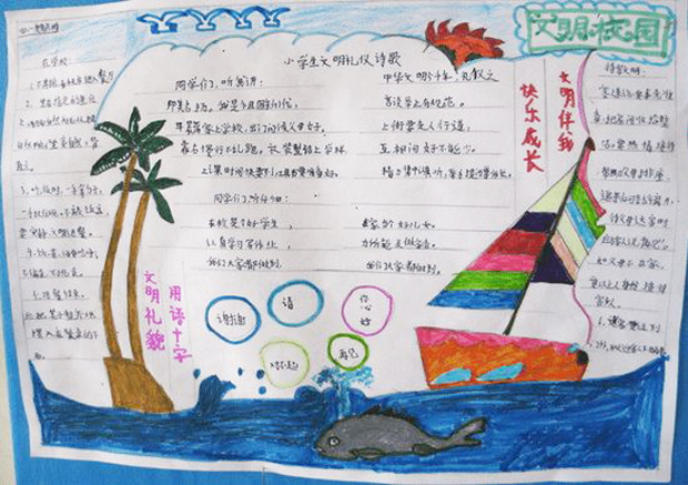 關于文明禮儀的手抄報圖片，文明校園