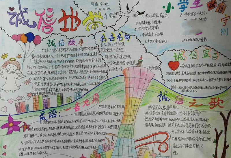 關(guān)于誠(chéng)信守信的手抄報(bào)圖片，誠(chéng)信地帶