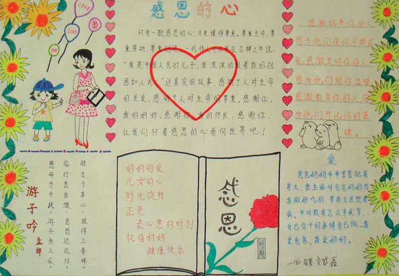 好看的小學(xué)生感恩教育手抄報圖片，感恩的心