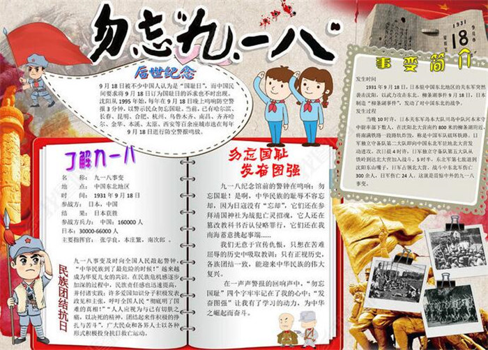 九一八事變手抄報(bào)，勿忘九一八