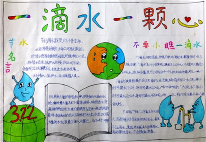 小學(xué)生勤儉節(jié)約手抄報，一滴水一顆心