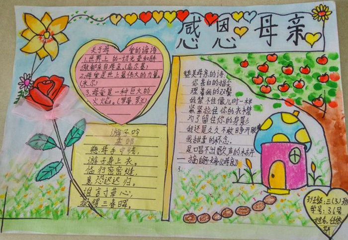 好看的感恩教育手抄報(bào)圖片，感謝母親