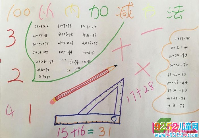 小學(xué)數(shù)學(xué)<a href=http://www.inspiredelm.com/shouchaobao/ target=_blank class=infotextkey>手抄報</a>圖片，100以內(nèi)加減法