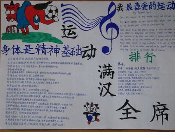關于陽光體育的手抄報，運動滿漢全席