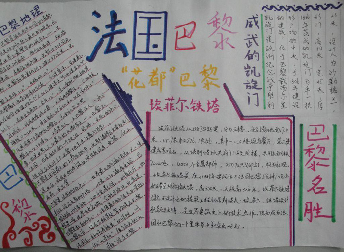 世界地理手抄報圖片，浪漫的法國