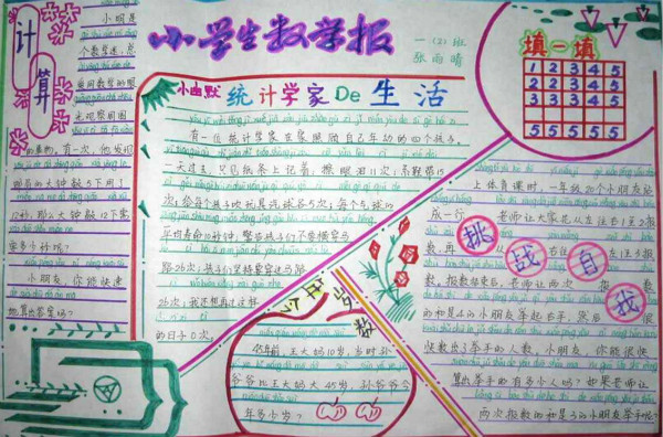 二年級數(shù)學手抄報，挑戰(zhàn)自我