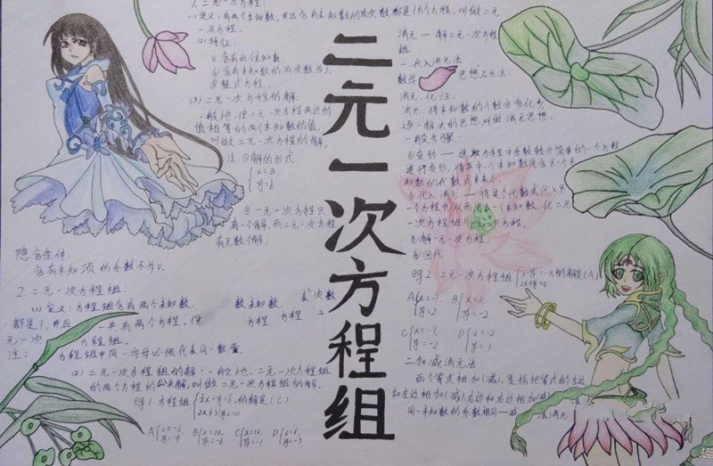 漂亮的數(shù)學(xué)手抄報(bào)圖片，二元一次方程組