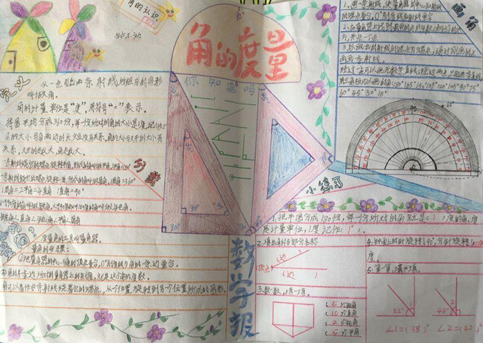 四年級數(shù)學(xué)手抄報圖片，角的度量