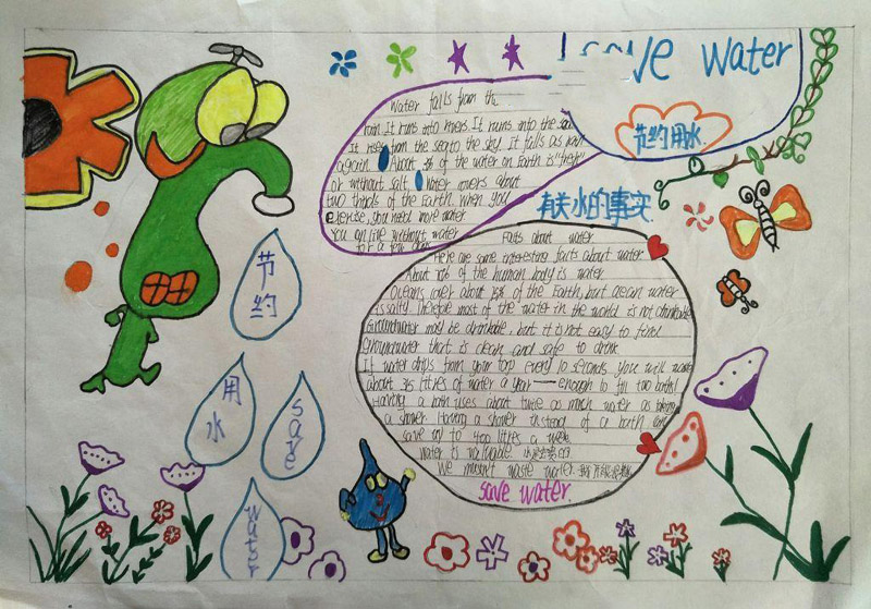 小學(xué)生英語手抄報，節(jié)約用水英語報