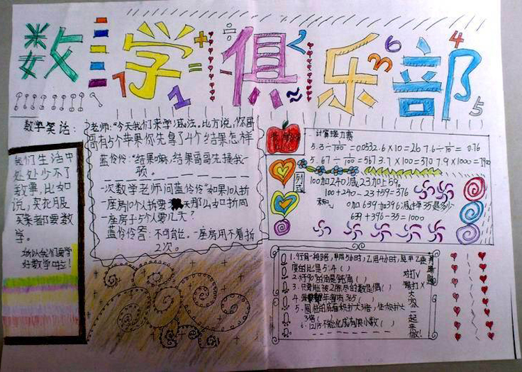 數(shù)學(xué)手抄報圖片，數(shù)學(xué)俱樂部