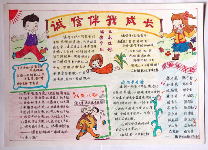 小學(xué)生信任手抄報(bào)圖片，誠(chéng)信伴我成長(zhǎng)