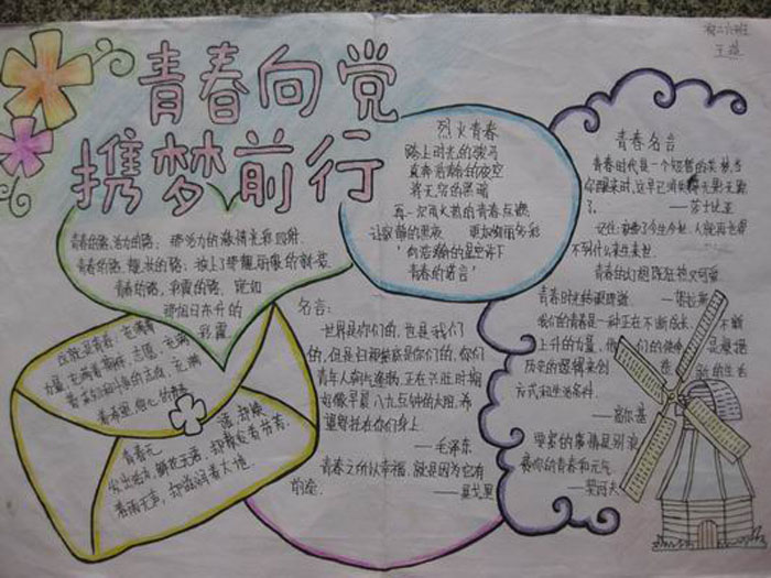 青春勵志手抄報，青春向黨攜夢前行