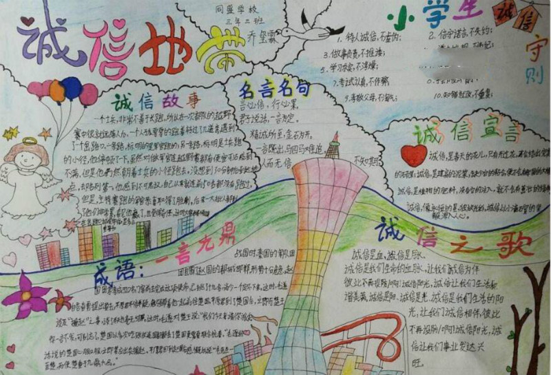 漂亮的誠(chéng)信守信伴我成長(zhǎng)手抄報(bào)
