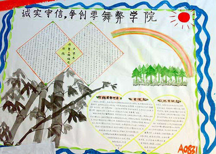 期末考試手抄報，誠實守信爭創(chuàng)零舞弊學院