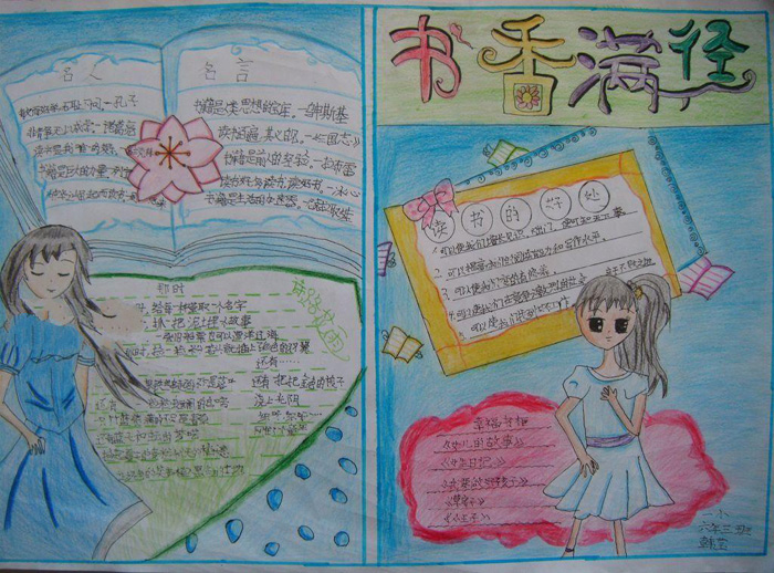 關(guān)于讀書的手抄報圖片，書香滿徑