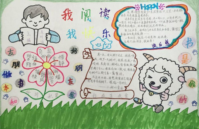我愛閱讀手抄報，我閱讀我快樂