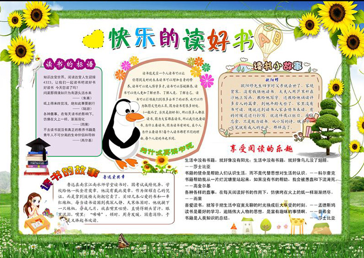 關(guān)于讀書的手抄報，快樂的讀好書