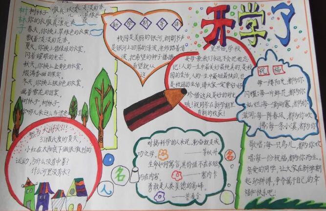 漂亮的新學期手抄報，開學了