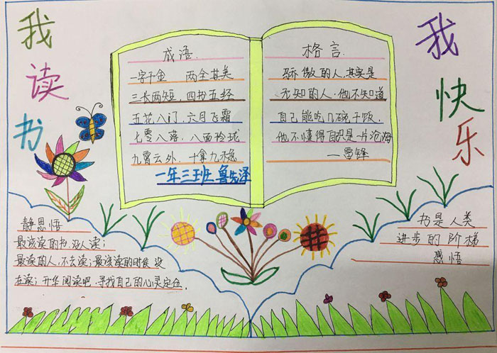 讀書手抄報圖片，我讀書我快樂
