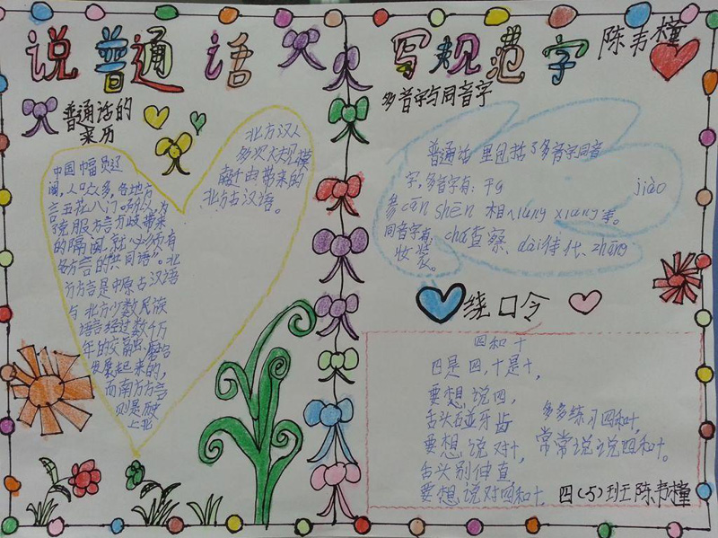 關(guān)于推廣普通話的手抄報(bào)，說普通話