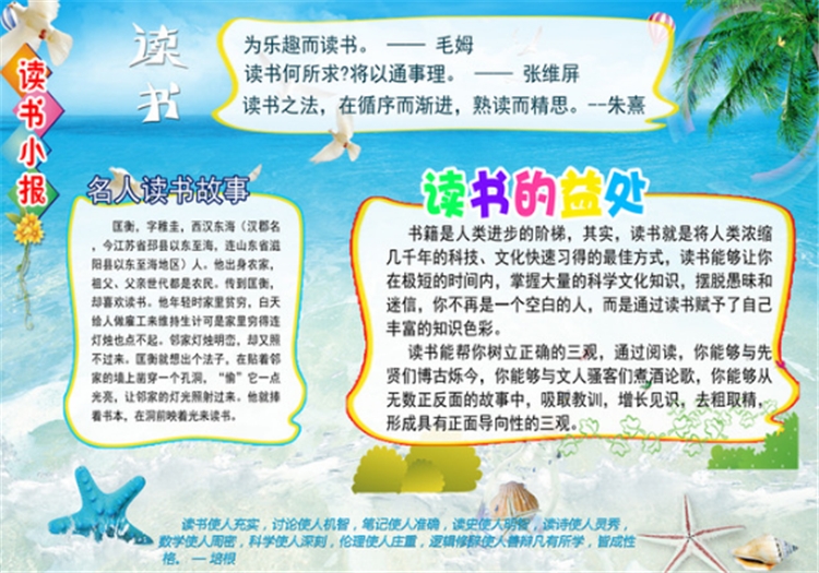 讀書手抄報，讀書的好處名人故事