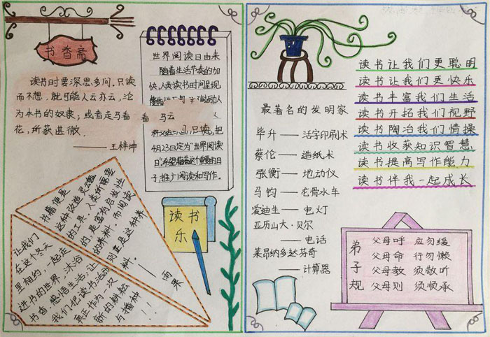 我愛讀書手抄報圖片，書香齋