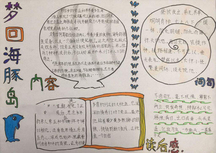 小學(xué)生讀書手抄報(bào)圖片，夢回海豚島
