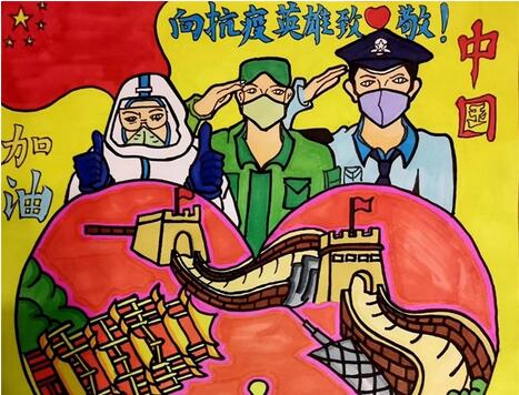 向抗疫英雄致敬兒童畫，抗疫英雄致敬繪畫