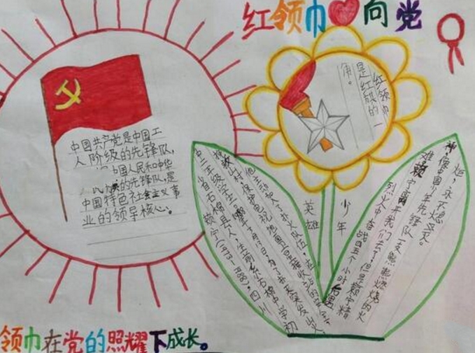 領(lǐng)巾在黨的照耀下成長，紅領(lǐng)巾手抄報
